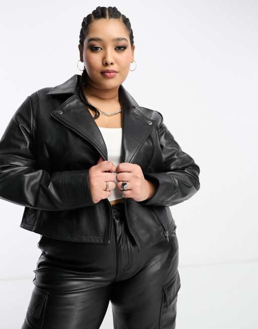 Chaqueta biker negra de cuero auténtico de Urbancode Curve