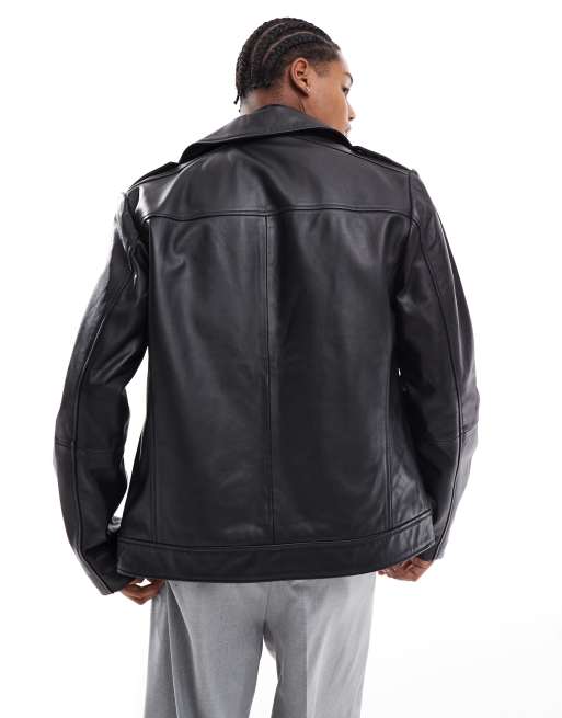 Chaqueta biker negra de cuero auténtico premium de ASOS DESIGN, 4 de 4