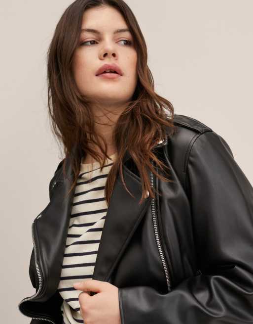Chaqueta biker negra de cuero Mango | ASOS