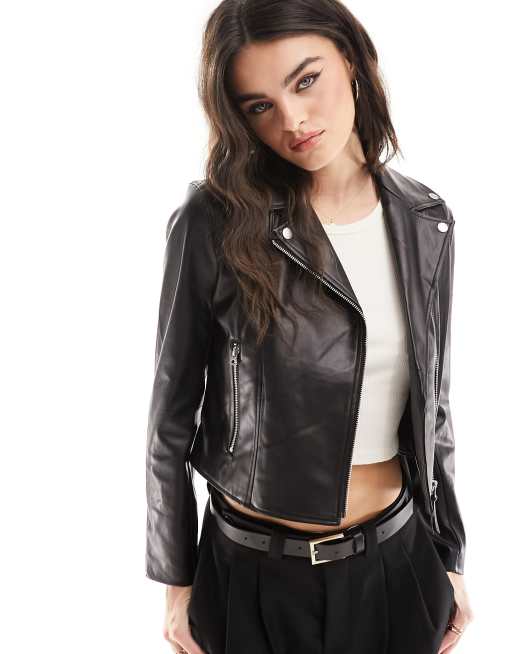Chaqueta biker negra de cuero sintético de French Connection