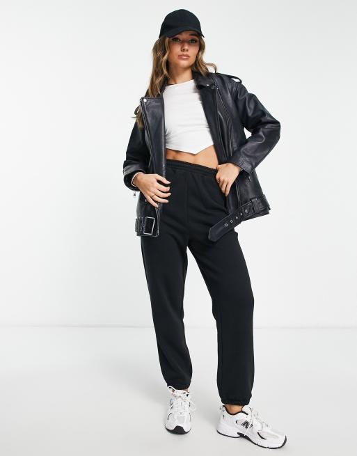 Chaqueta biker negra extragrande de cuero auténtico lavado premium de ASOS DESIGN, 4 de 4