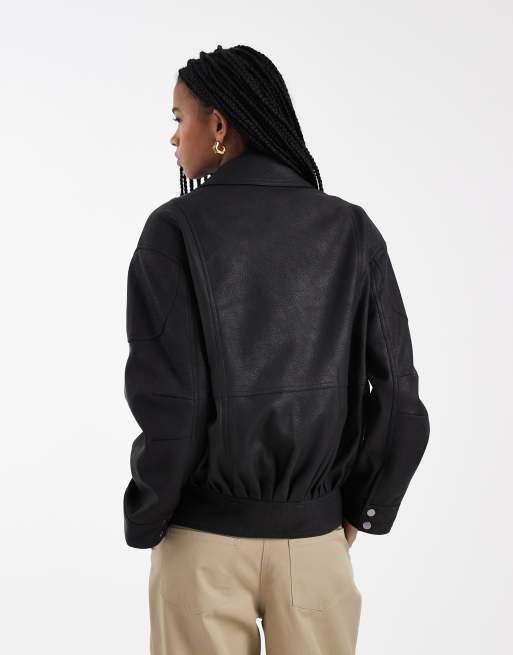 Chaqueta biker negra extragrande de estilo años 80 de tejido efecto cuero de ASOS DESIGN, 2 de 4
