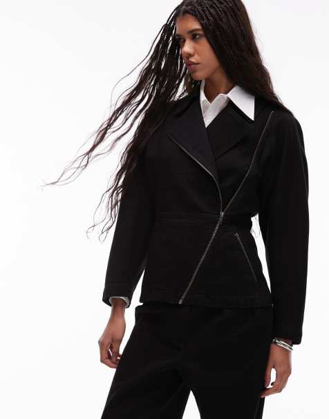 Chaqueta biker vaquera negra con diseño ceñido estilo años 80 y herrajes de ASOS DESIGN - view 1