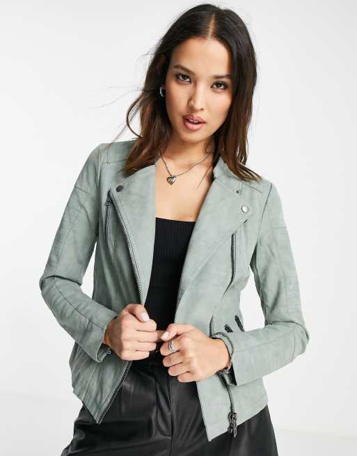 Chaqueta biker verde de cuero sintético Ava de Only 