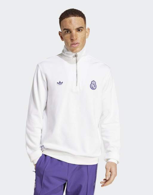 Chaqueta blanca con media cremallera y diseño del Real Madrid Terrace Icons de adidas Originals