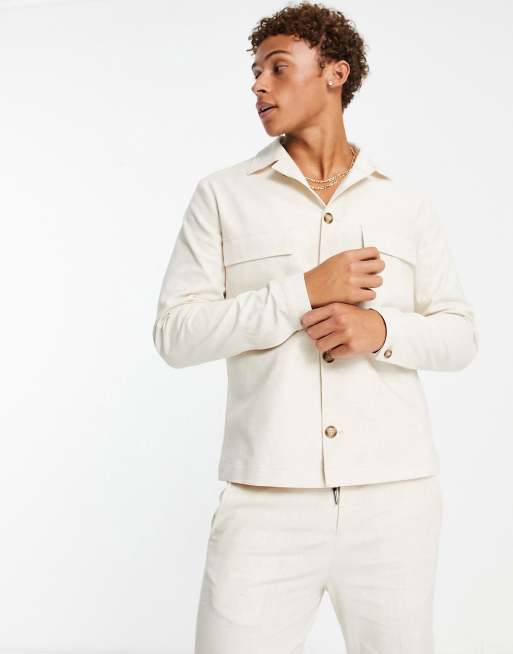 Chaqueta blanca de corte cuadrado de mezcla de lino de Selected Homme (parte de un conjunto) 