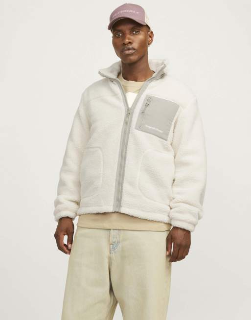 Chaqueta blanca de felpa tipo peluche de Jack & Jones