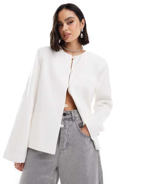 Chaqueta blanca sin cuello de lino de NA-KD - view 1