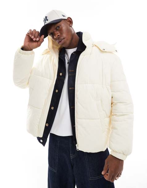 Chaqueta blanco hueso acolchada y guateada con capucha ancha de ONLY & SONS - view 1