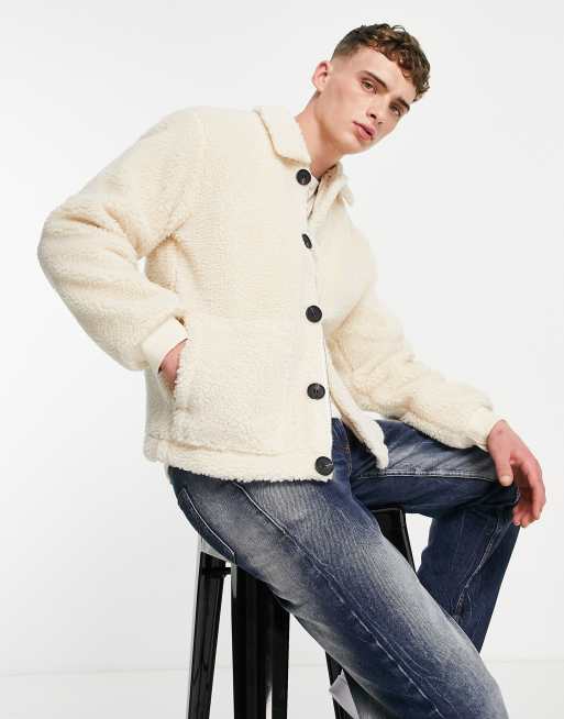 Chaqueta blanco hueso estilo camionero de borreguito de Mennace