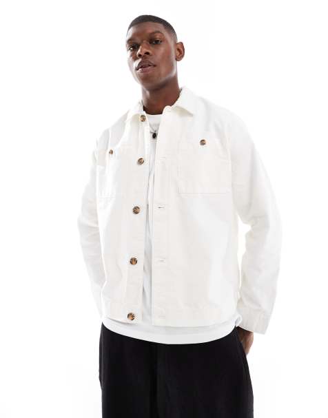 Chaqueta blanco hueso estilo camisa con botones de sarga de New Look - view 1