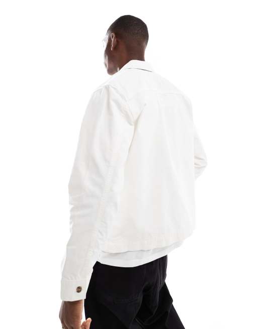 Chaqueta blanco hueso estilo camisa con botones de sarga de New Look, 3 de 4