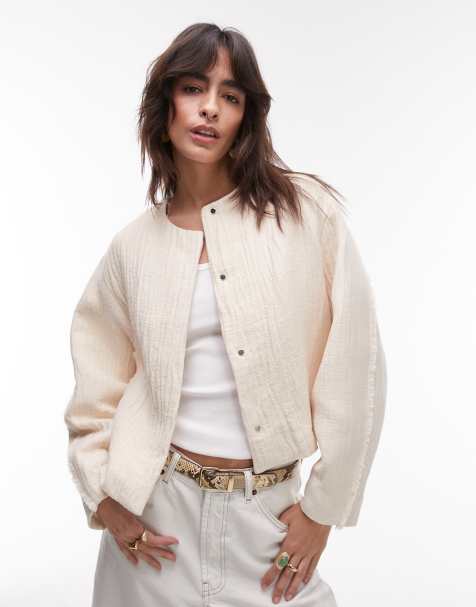Chaqueta blanco hueso estructurada con hombros caídos de algodón de Mango - view 1