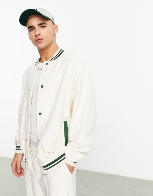 Chaqueta blanco hueso extragrande texturizada con ribetes de ASOS DESIGN