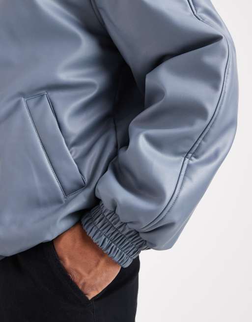 Chaqueta bomber azul con cuello alzado de cuero sintético de ASOS DESIGN, 5 de 5