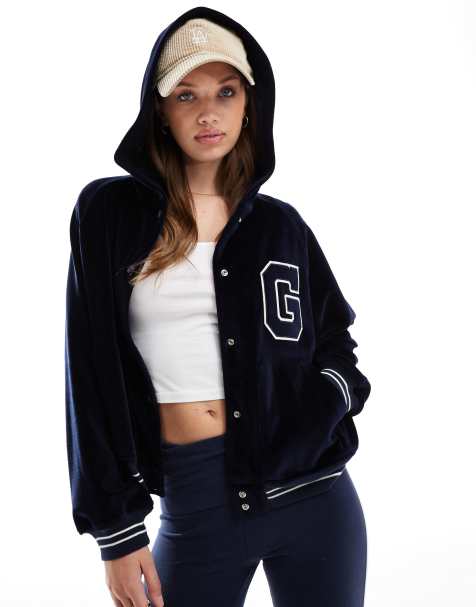 Chaqueta bomber azul marino con capucha y logo universitario de velour de GANT - view 1