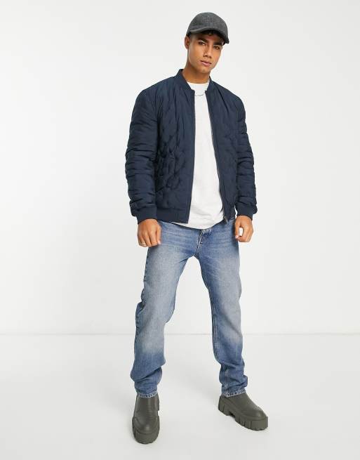 Chaqueta bomber azul marino con diseño guateado de rombos de River Island, 4 de 4