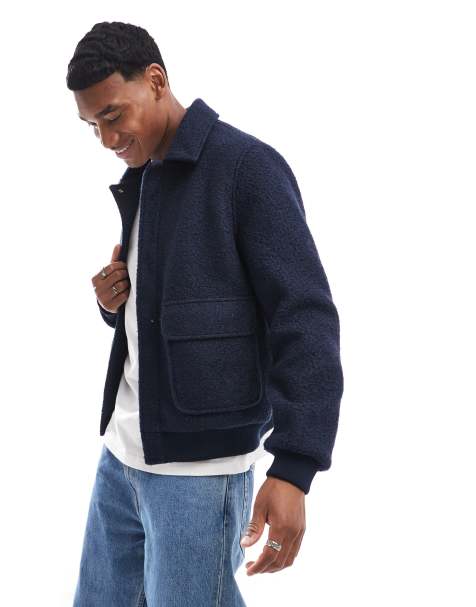 Chaqueta bomber azul marino de bouclé texturizado de Another Influence - view 1