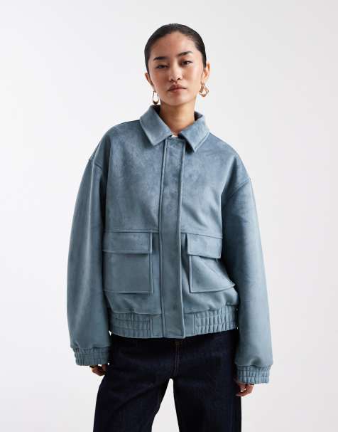 Chaqueta bomber azul pastel de antelina de Miss Selfridge - view 1
