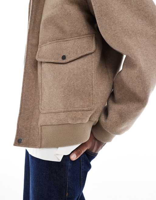 Chaqueta bomber beis con solapas de tejido efecto lana de Jack & Jones, 5 de 5