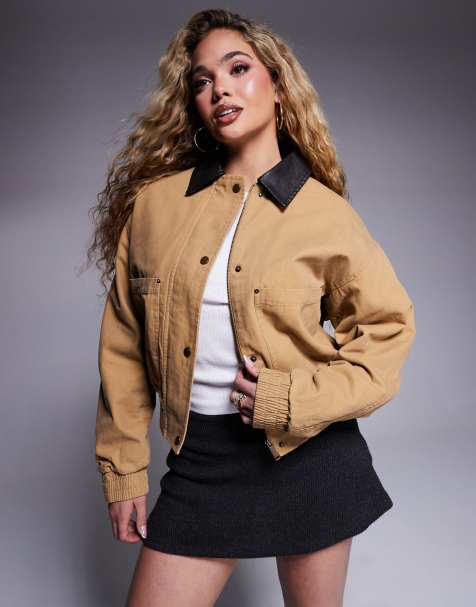 Chaqueta bomber beis de cuero sintético de River Island - view 1
