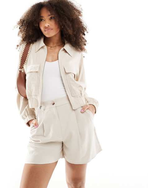 Chaqueta bomber beis de mezcla de lino de Hollister - view 1
