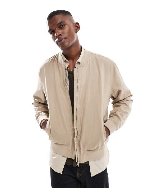 Chaqueta bomber beis de tejido efecto lino de New Look - view 1
