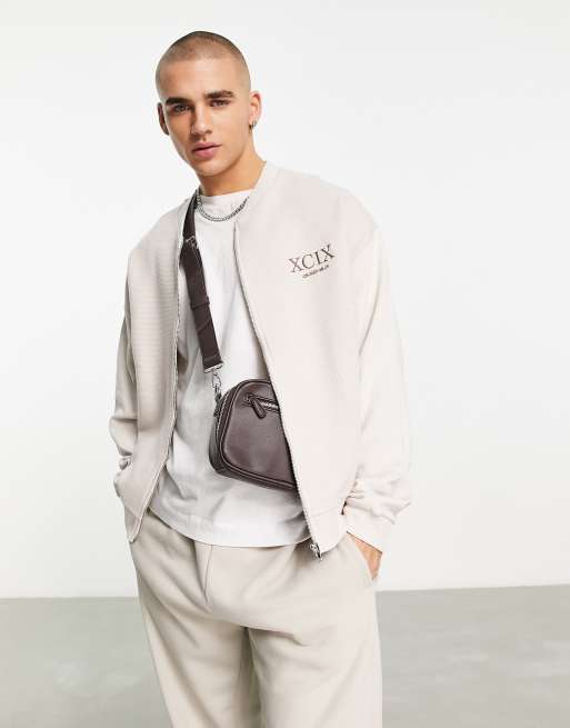Chaqueta bomber beis extragrande de jacquard de ASOS DESIGN (parte de un conjunto)
