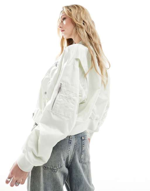 Chaqueta bomber blanca con cremallera de Calvin Klein Jeans, 4 de 4