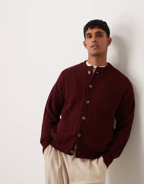 Chaqueta bomber burdeos de corte cuadrado holgado de punto de ASOS DESIGN - view 1
