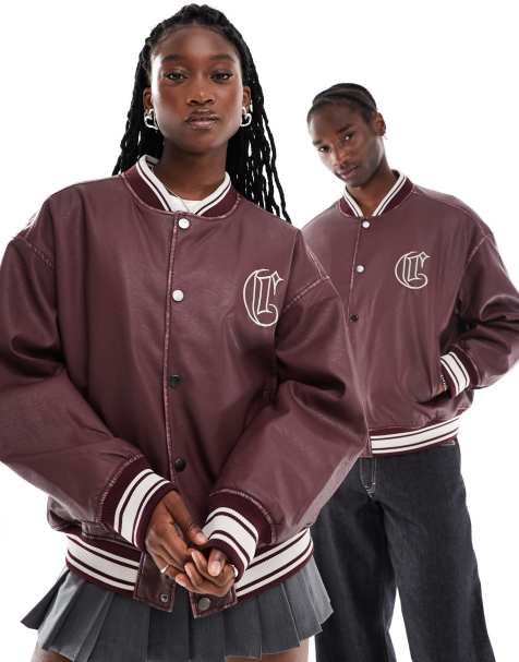 Chaqueta bomber burdeos de cuero sintético de COLLUSION Unisex - view 1