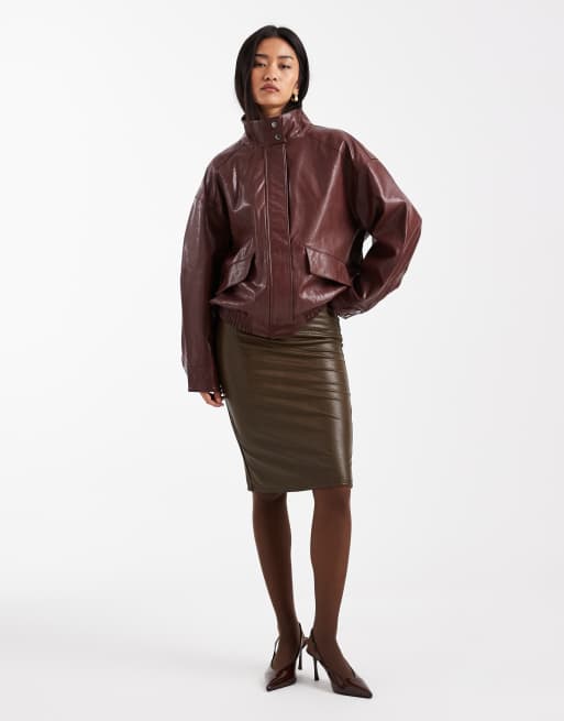 Chaqueta bomber burdeos de cuero sintético de ONLY, 2 de 4
