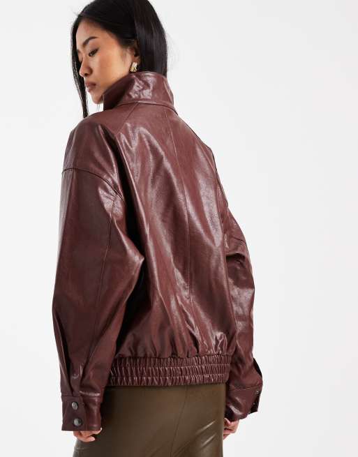 Chaqueta bomber burdeos de cuero sintético de ONLY, 4 de 4