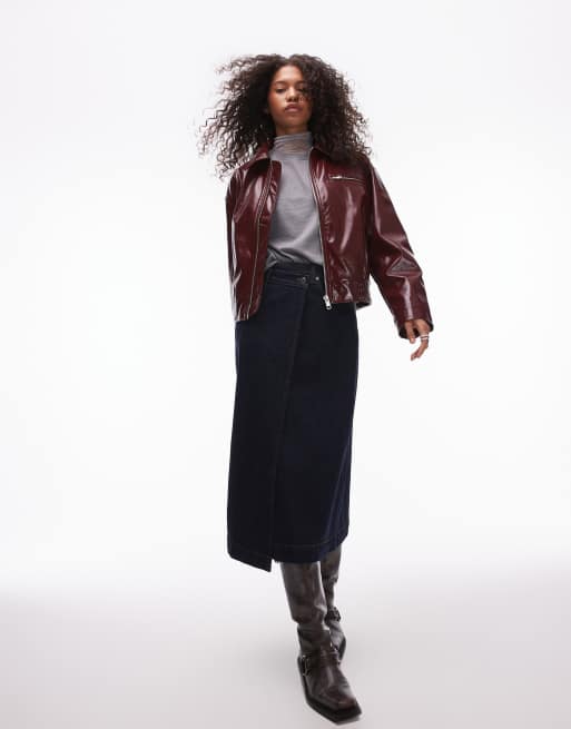Chaqueta bomber burdeos de cuero sintético de vinilo de Topshop, 3 de 4