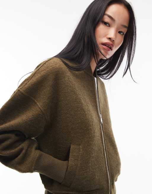 Chaqueta bomber caqui con cremallera delantera de tejido rico en lana de ARKET, 3 de 4