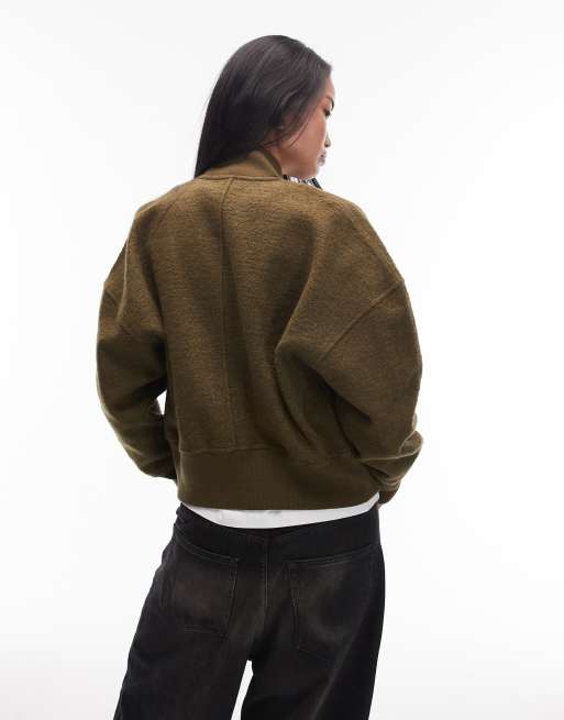 Chaqueta bomber caqui con cremallera delantera de tejido rico en lana de ARKET, 4 de 4