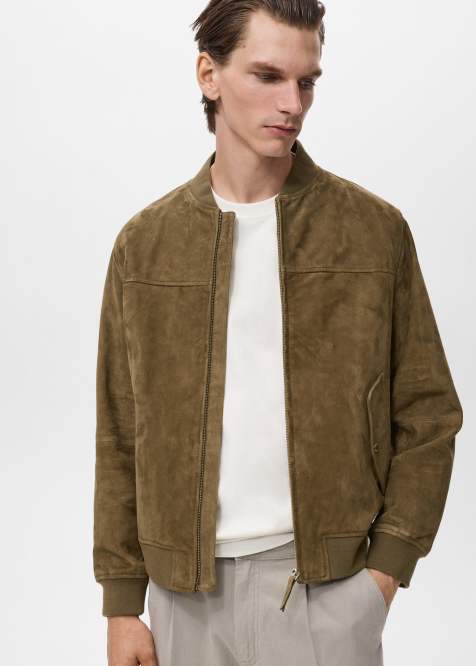 Chaqueta bomber caqui de cuero de Mango - view 1