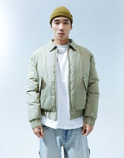 Chaqueta bomber caqui lavado extragrande de ASOS DESIGN