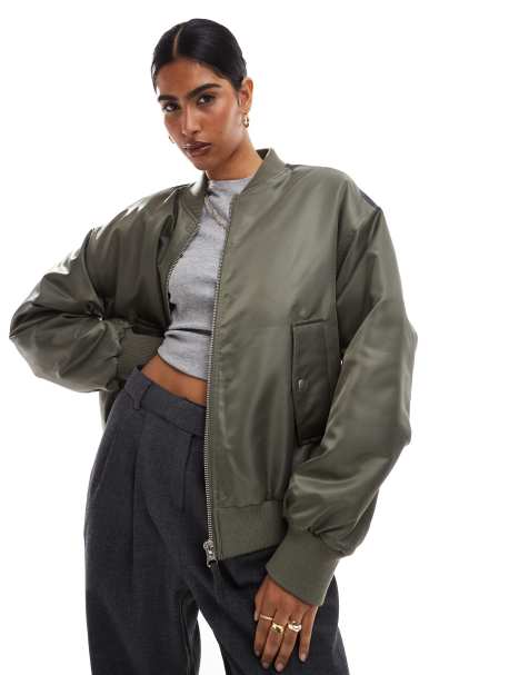 Chaqueta bomber caqui y gris con diseño dividido de ASOS DESIGN - view 1