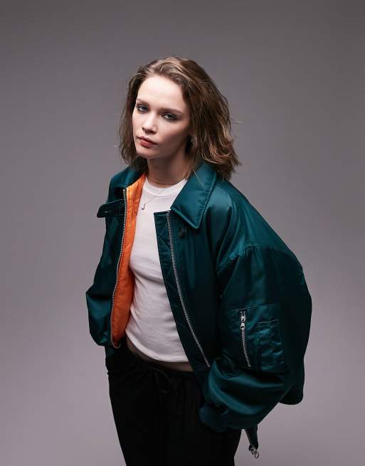 Chaqueta bomber color cerceta extragrande de Topshop