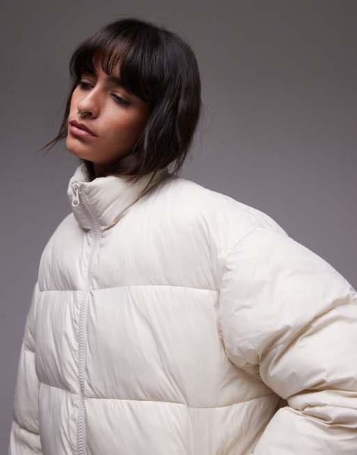 Chaqueta bomber color crema acolchada de Topshop