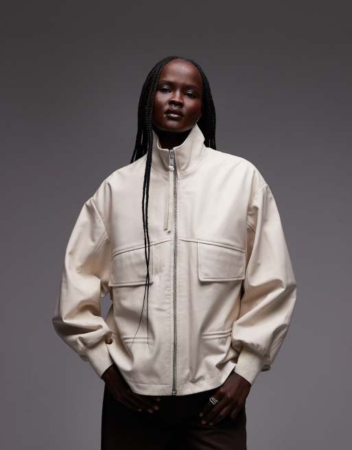 Chaqueta bomber color crema con cuello alto de cuero Flor de AllSaints, 1 de 4