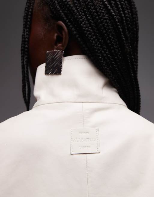 Chaqueta bomber color crema con cuello alto de cuero Flor de AllSaints, 2 de 4