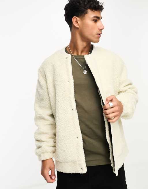 Chaqueta bomber color crudo de borreguito de Threadbare