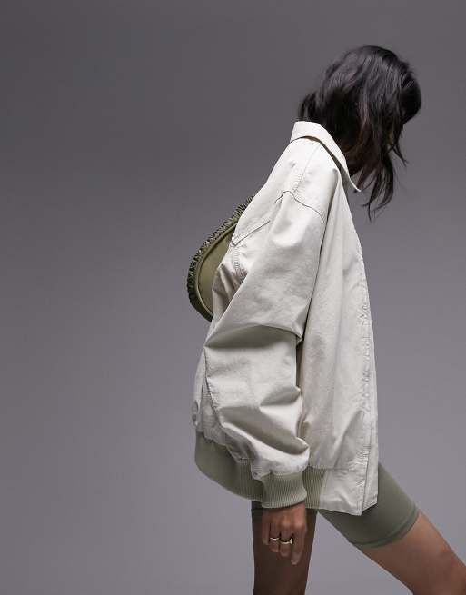 Chaqueta bomber color piedra extragrande con solapas de algodón de Topshop