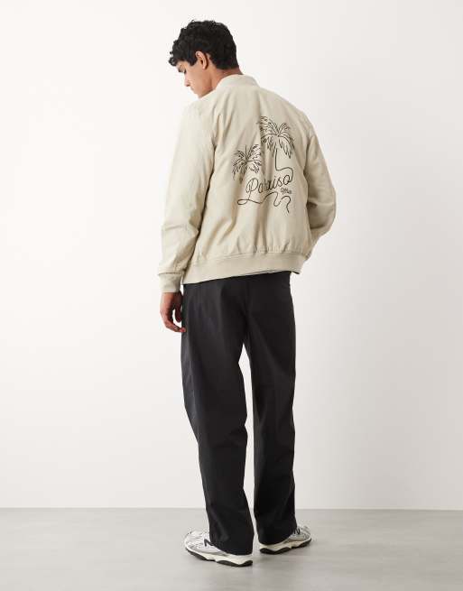 Chaqueta bomber color piedra ligera con detalle estampado de ASOS DESIGN, 2 de 5