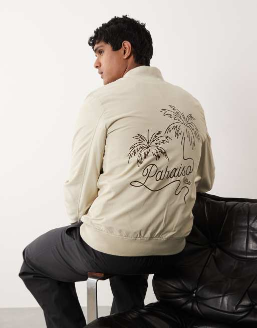 Chaqueta bomber color piedra ligera con detalle estampado de ASOS DESIGN, 5 de 5