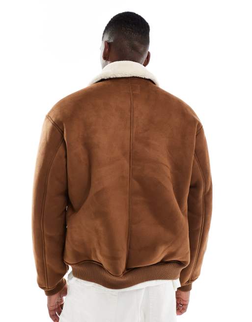 Chaqueta bomber color tostado de antelina con solapas de borreguito de Jack & Jones, 3 de 5