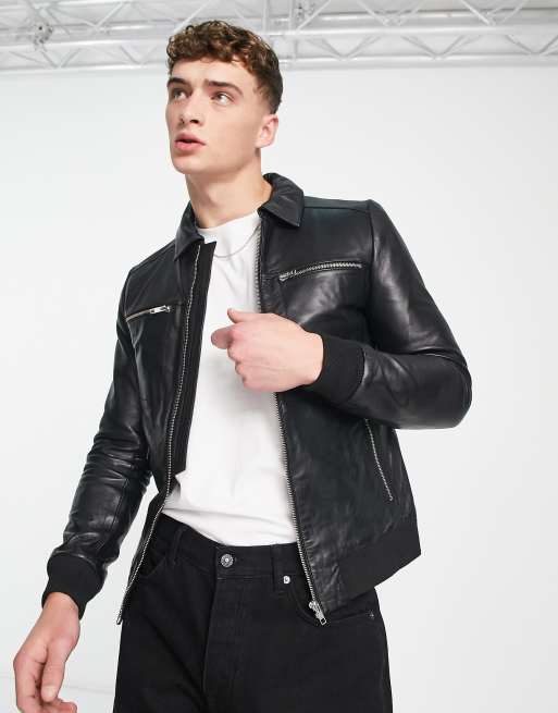 Chaqueta bomber con bolsillos de cremallera de cuero de Muubaa 