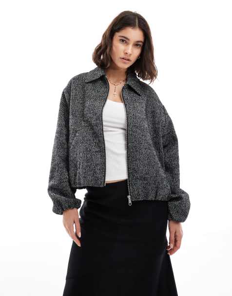Chaqueta bomber con cremallera, solapas y patrón de espiga de ONLY - view 1